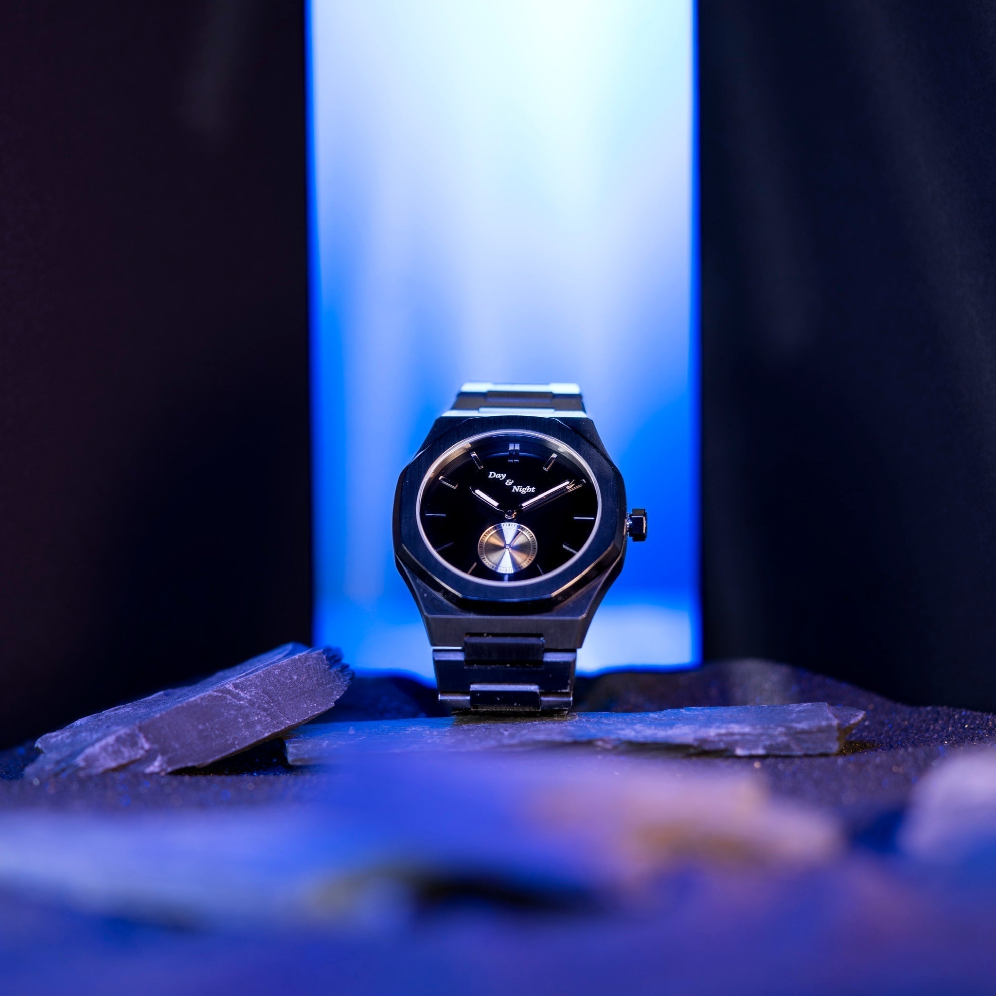 Day and Night watch photographed on wrist symbolizing ownership of time and purpose