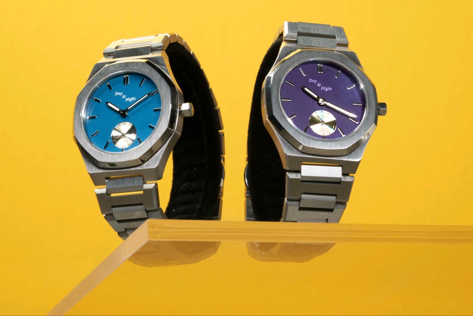 Day and Night watch photographed with clean lifestyle setup representing online shopping experience