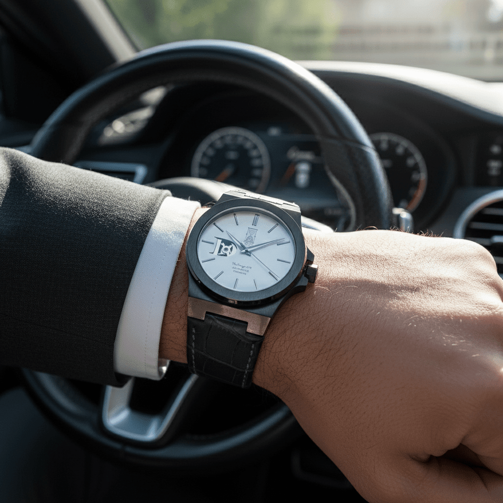 “Watch size guide showcasing a 42mm Sango 878 automatic watch on wrist for sizing reference”