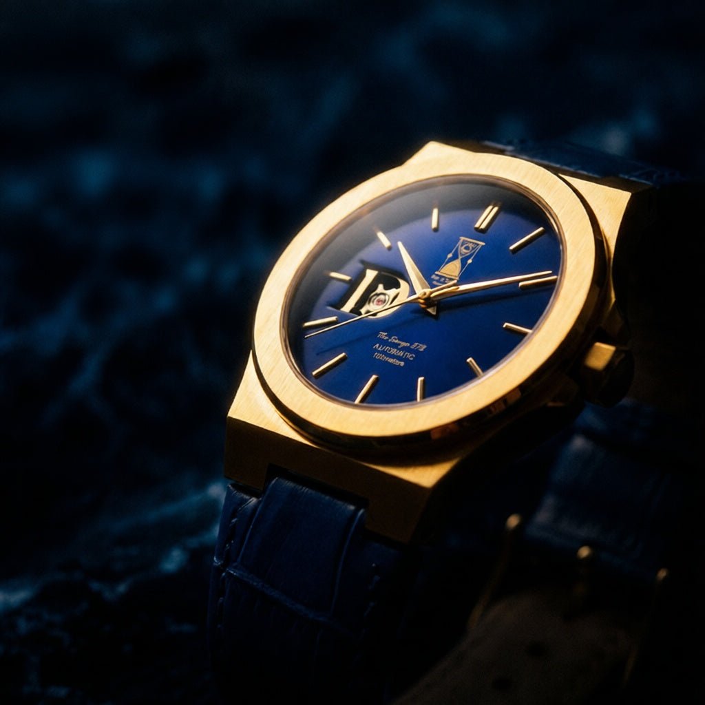 The Sango 878 Midnight Current automatic watch with blue dial on leather strap