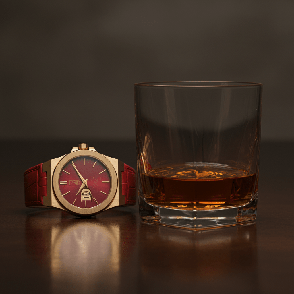 Crimson Dawn red dial watch with premium leather strap