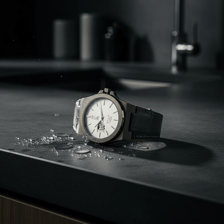 The Sango 878 Gunmetal Eclipse gunmetal dial watch on stainless steel bracelet