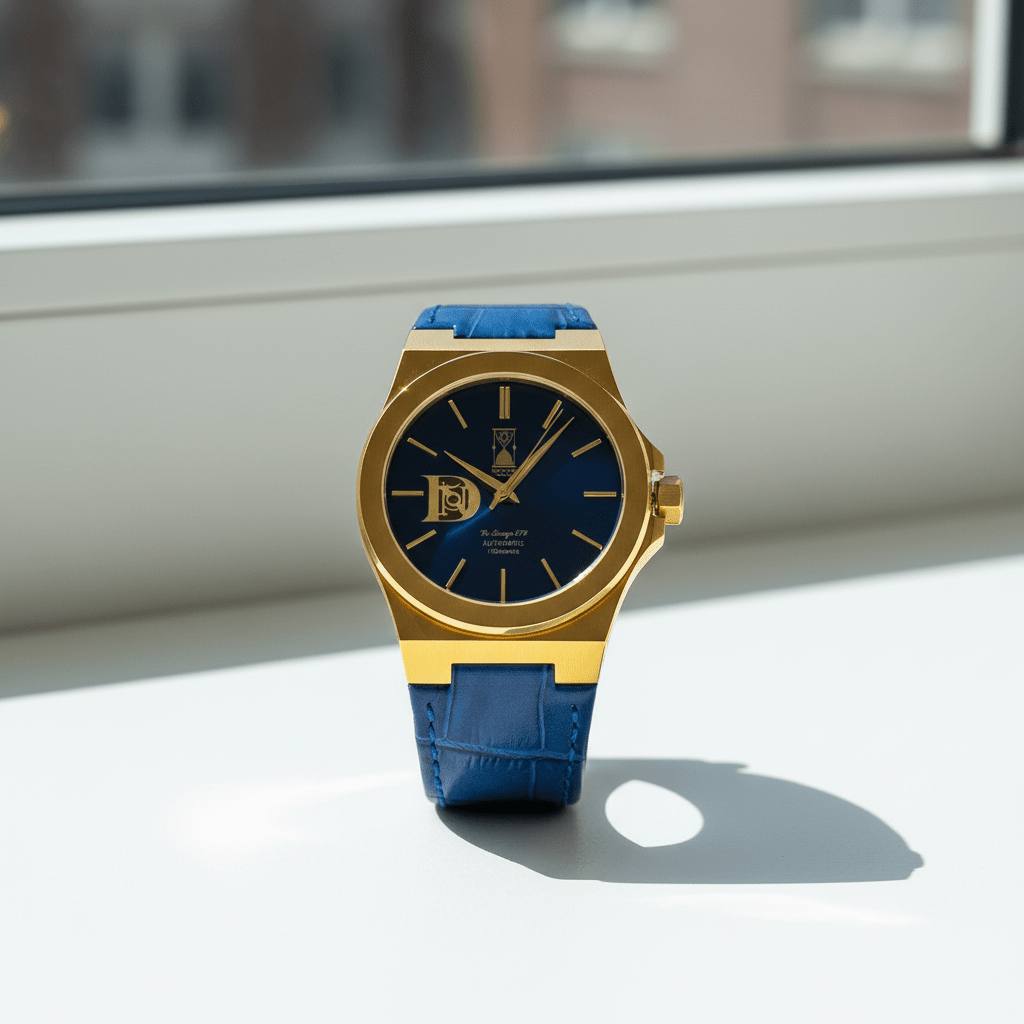 The Sango 878 Midnight Current automatic watch with blue dial on leather strap