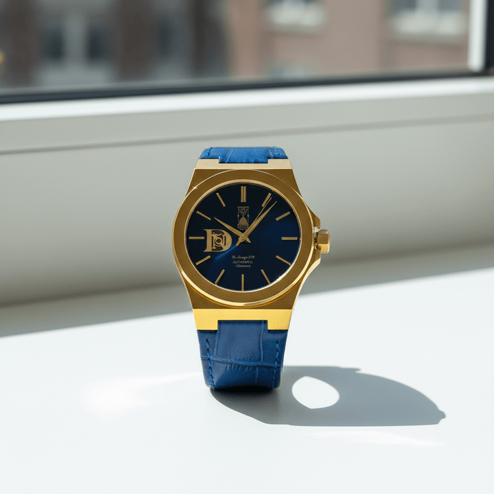 The Sango 878 Midnight Current automatic watch with blue dial on leather strap