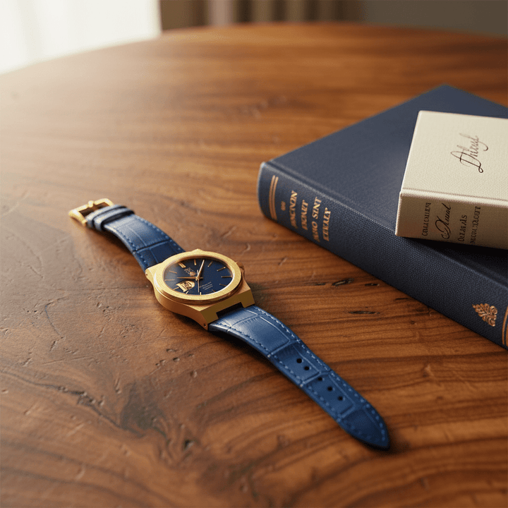 Midnight Current blue dial watch with premium leather strap