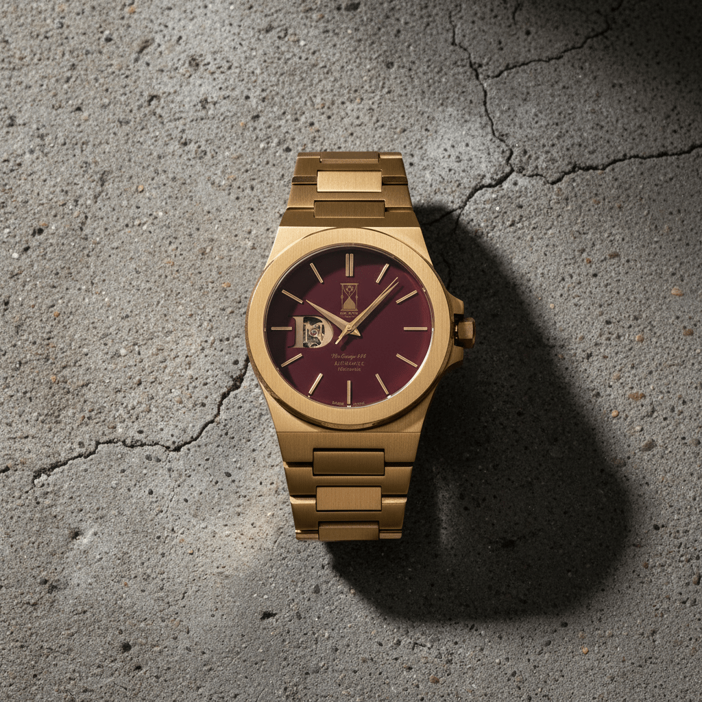 The Sango 878 Crimson Dawn red dial watch on stainless steel bracelet