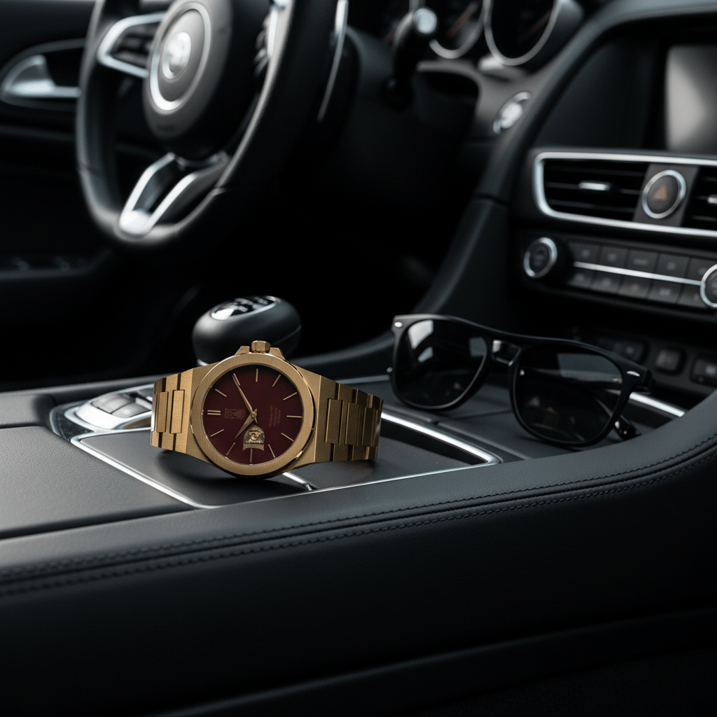 Day and Night Watch Co The Sango 878 Crimson Dawn automatic watch with red dial and stainless steel bracelet