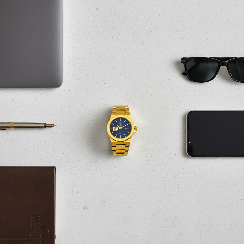 Midnight Current luxury automatic watch with blue dial and steel bracelet