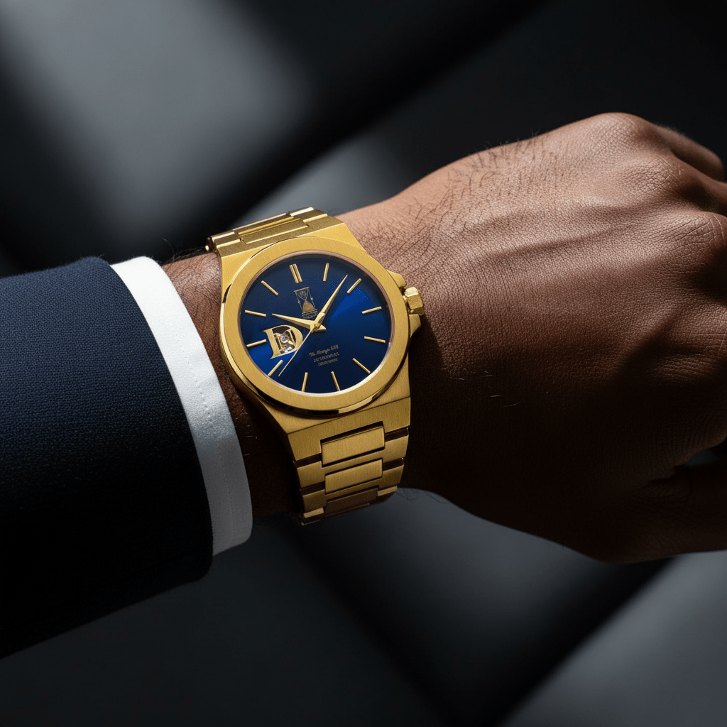 Midnight Current luxury automatic watch with blue dial and steel bracelet