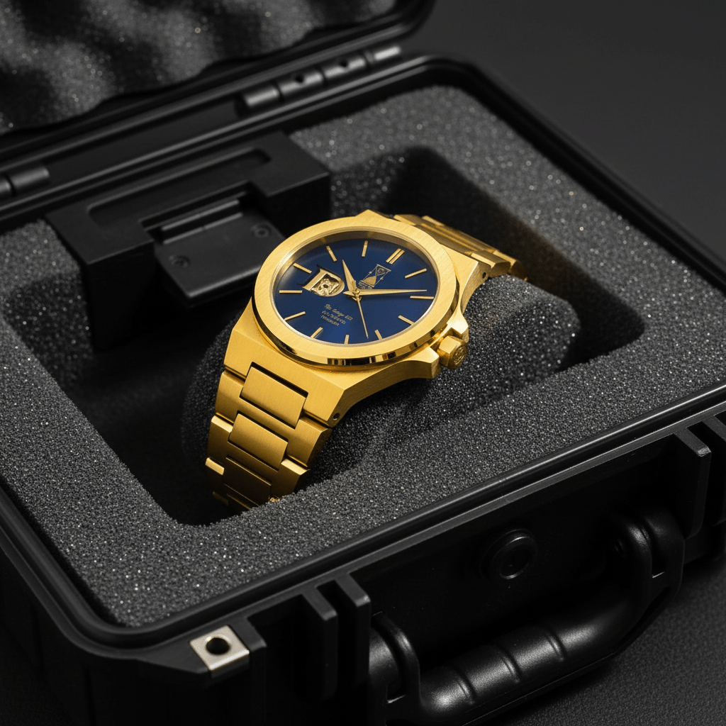 Day and Night Watch Co The Sango 878 Midnight Current automatic watch with blue dial and stainless steel bracelet