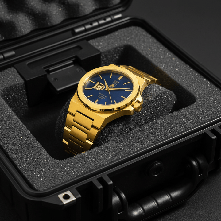 Day and Night Watch Co The Sango 878 Midnight Current automatic watch with blue dial and stainless steel bracelet
