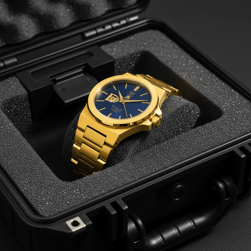 Day and Night Watch Co The Sango 878 Midnight Current automatic watch with blue dial and stainless steel bracelet