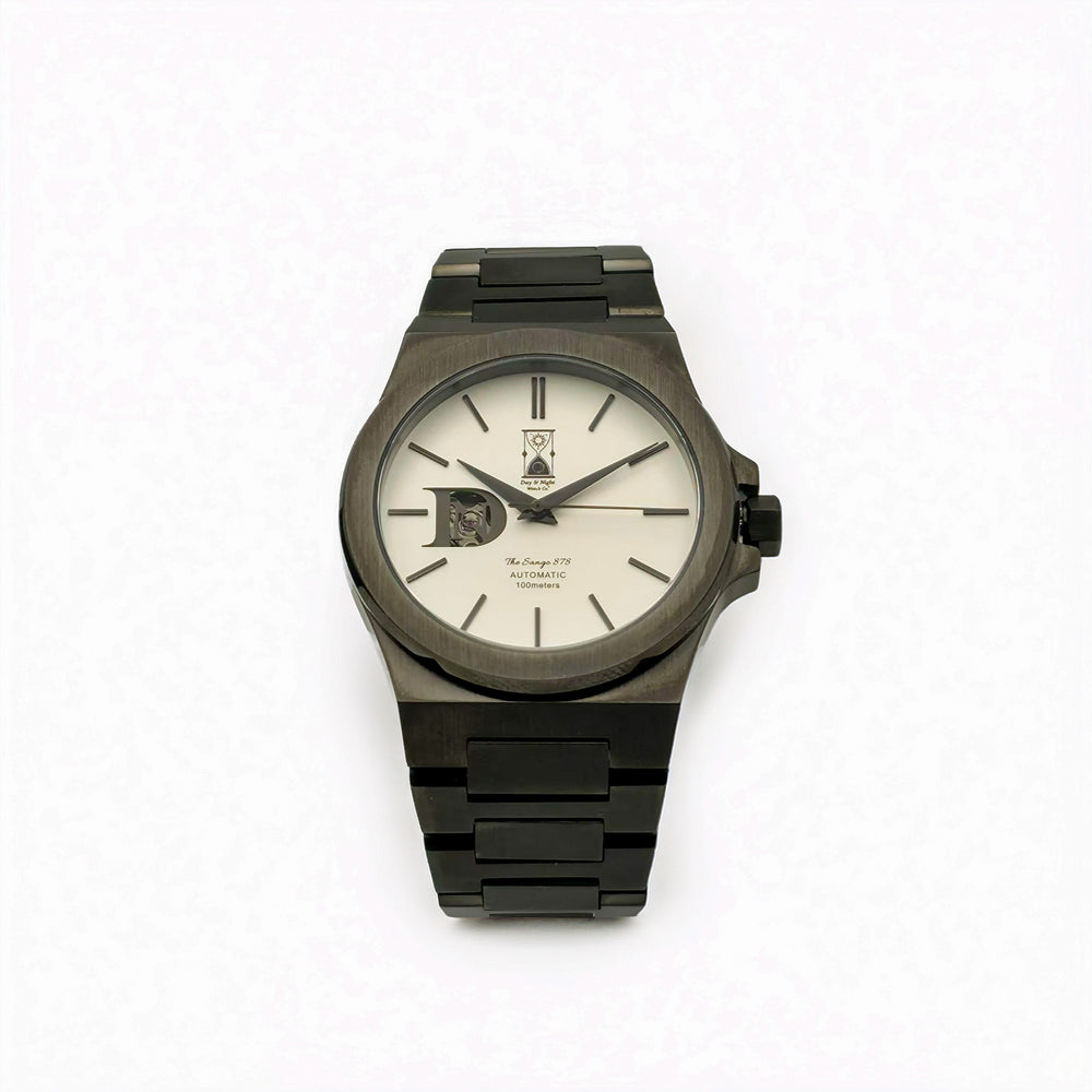 The Sango 878 Gunmetal Eclipse gunmetal dial watch on stainless steel bracelet