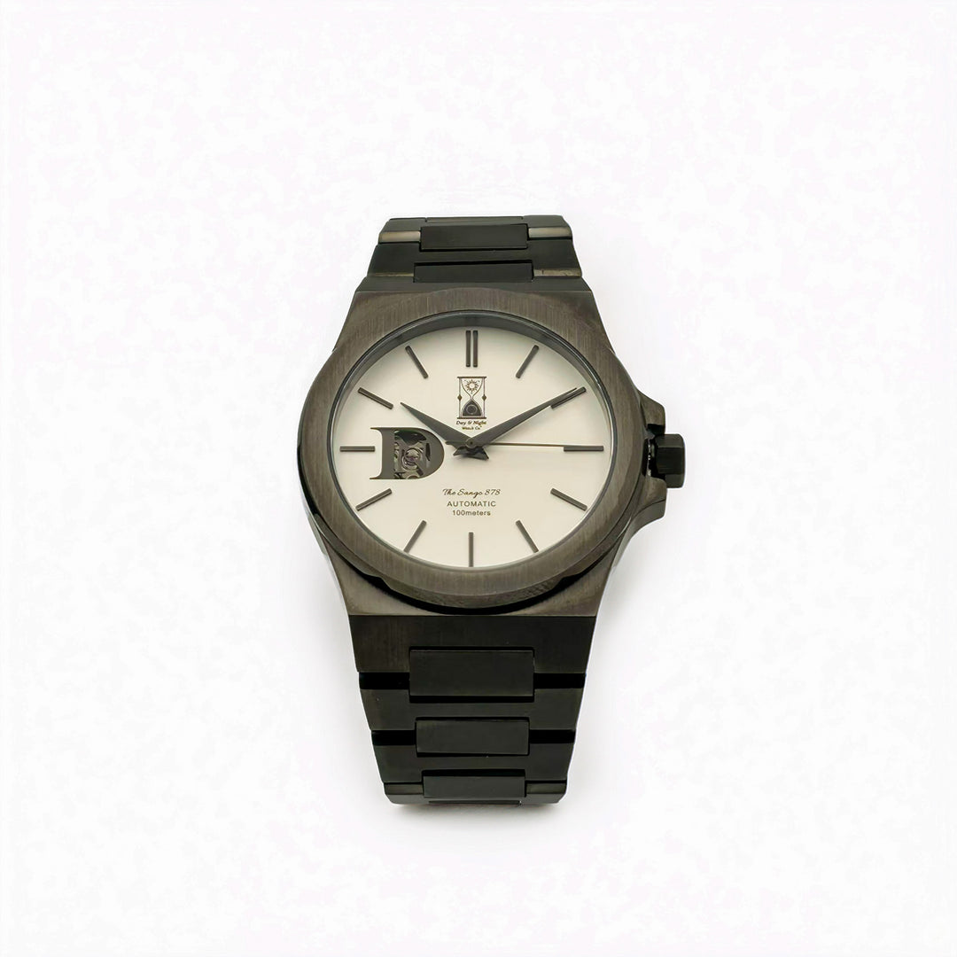 The Sango 878 Gunmetal Eclipse gunmetal dial watch on stainless steel bracelet