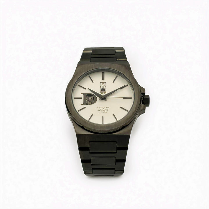 The Sango 878 Gunmetal Eclipse gunmetal dial watch on stainless steel bracelet