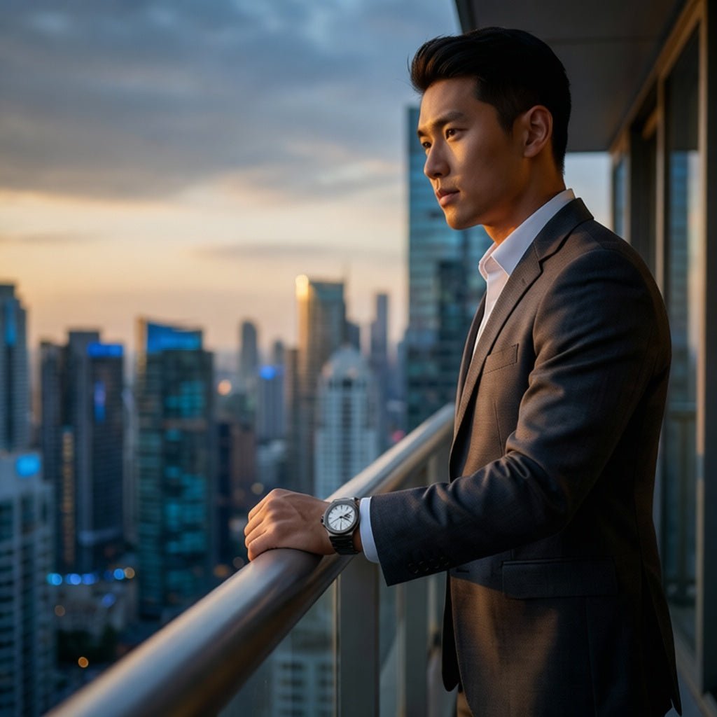 The Sango 878 Gunmetal Eclipse gunmetal dial watch on stainless steel bracelet