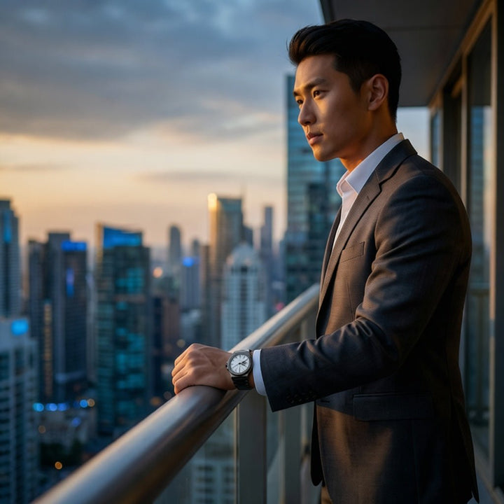 The Sango 878 Gunmetal Eclipse gunmetal dial watch on stainless steel bracelet