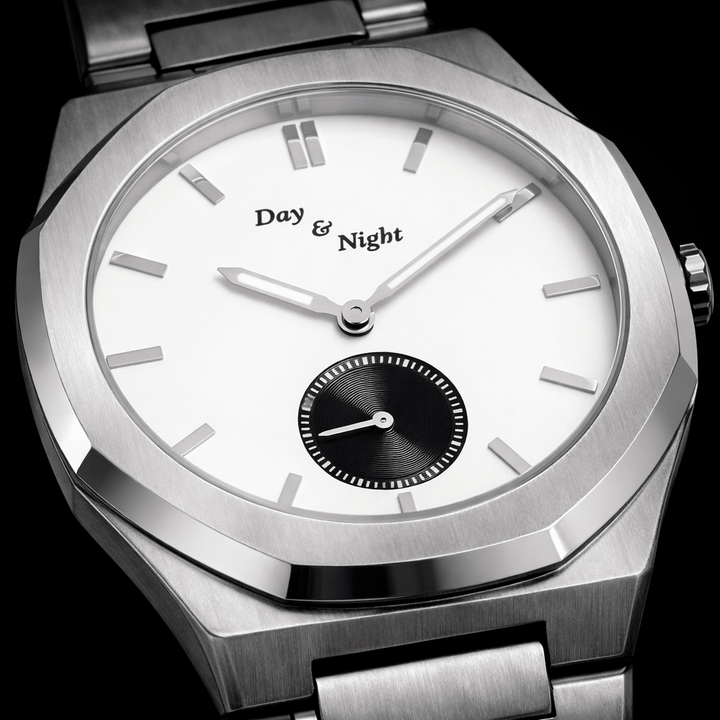 Day and Night Watch Co silver dial mens bracelet watch The Xerxes