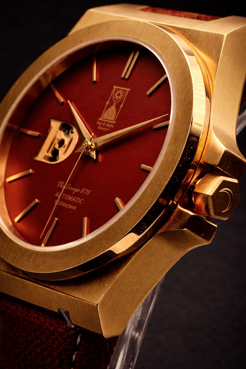 Day and Night Watch Co The Sango 878 Crimson Dawn automatic watch with red dial and stainless steel bracelet