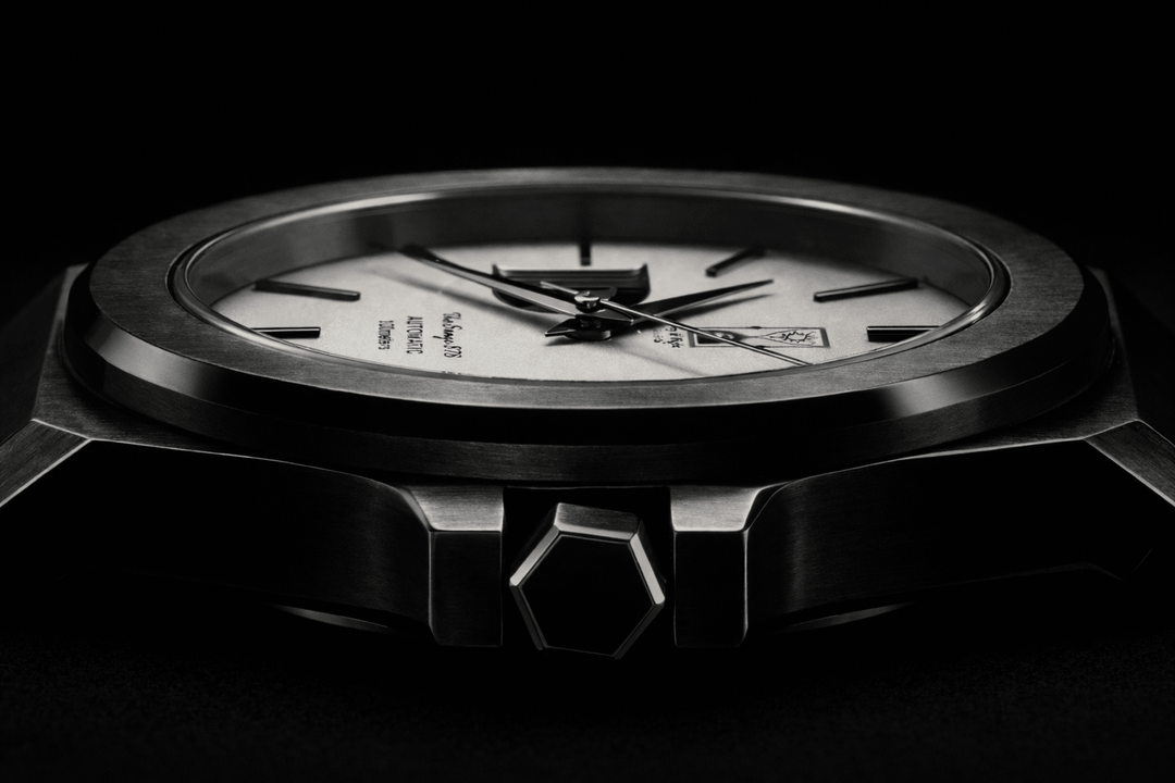 The Sango 878 Gunmetal Eclipse gunmetal dial watch on stainless steel bracelet