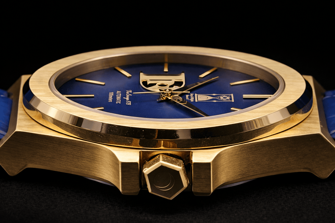 Midnight Current luxury automatic watch with blue dial and steel bracelet