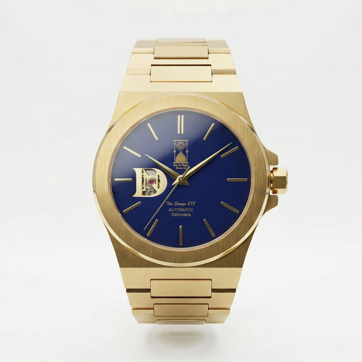 Day and Night Watch Co The Sango 878 Midnight Current automatic watch with blue dial and stainless steel bracelet