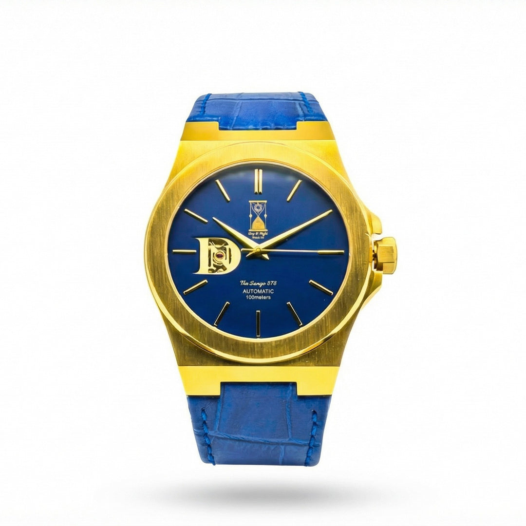 The Sango 878 Midnight Current automatic watch with blue dial on leather strap