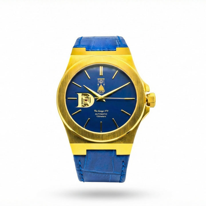 The Sango 878 Midnight Current automatic watch with blue dial on leather strap