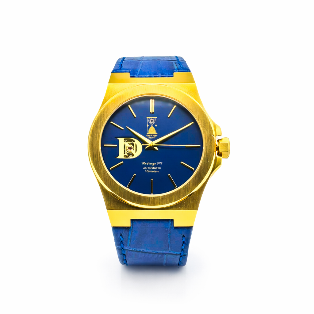 The Sango 878 Midnight Current automatic watch with blue dial on leather strap